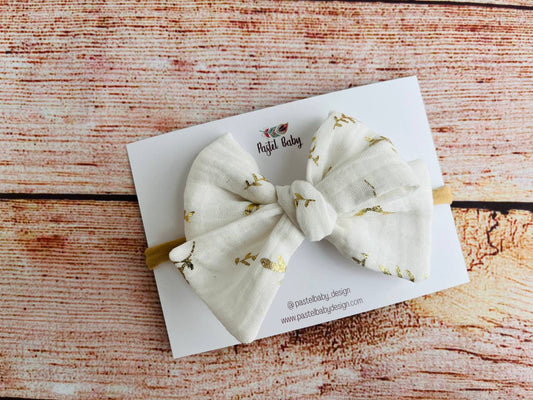 Large cotton headband bow - Golden collection - Twigs on white