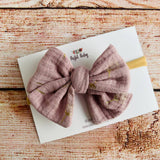 Large cotton headband bow - Golden collection - Dandelions on pink