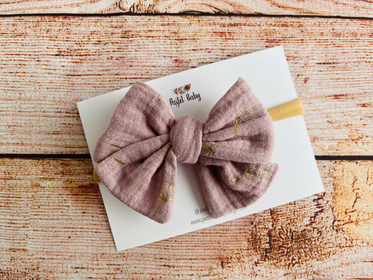 Large cotton headband bow - Golden collection - Dandelions on pink