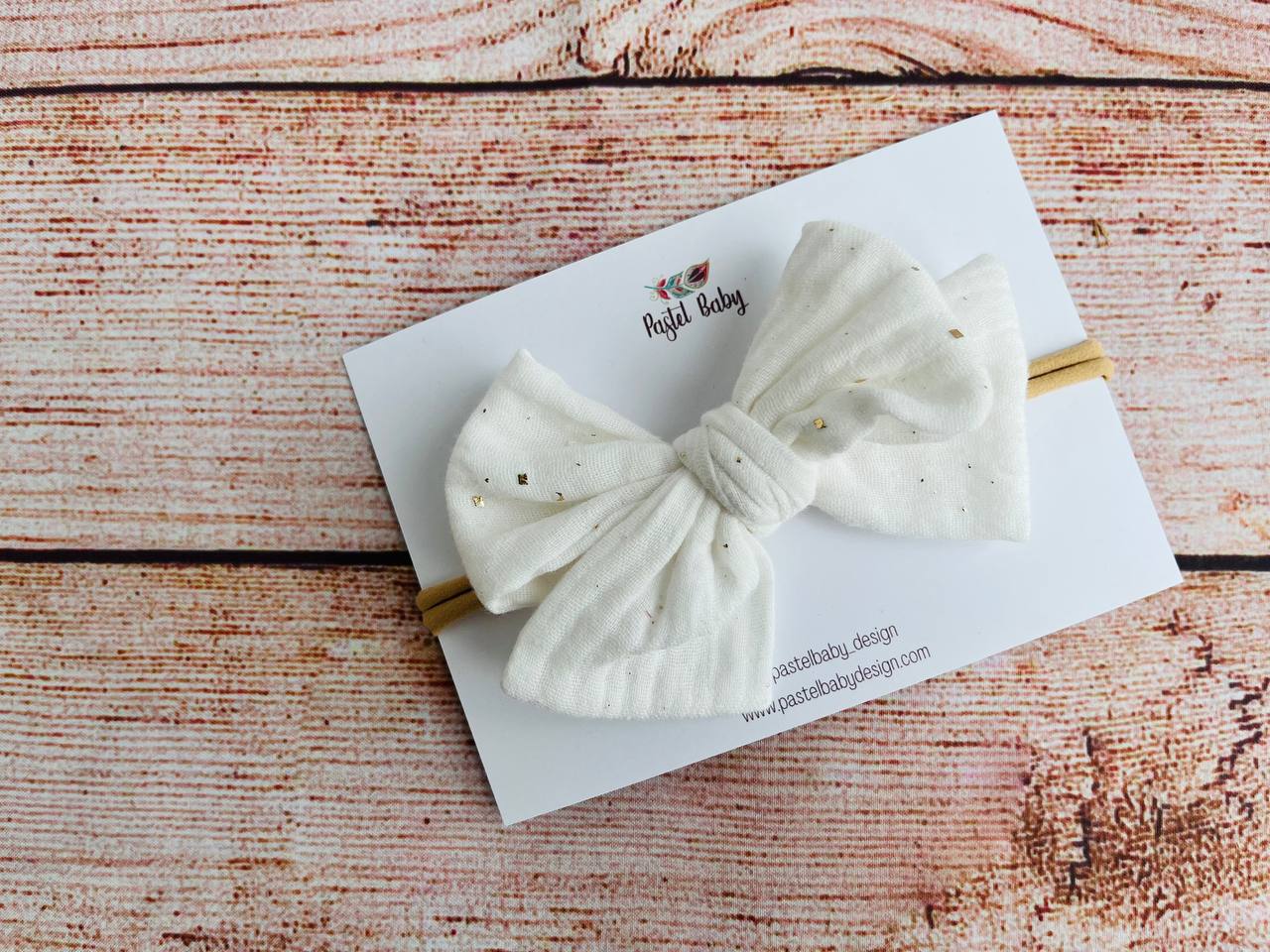 Large cotton headband bow - Golden collection - Dots on off white