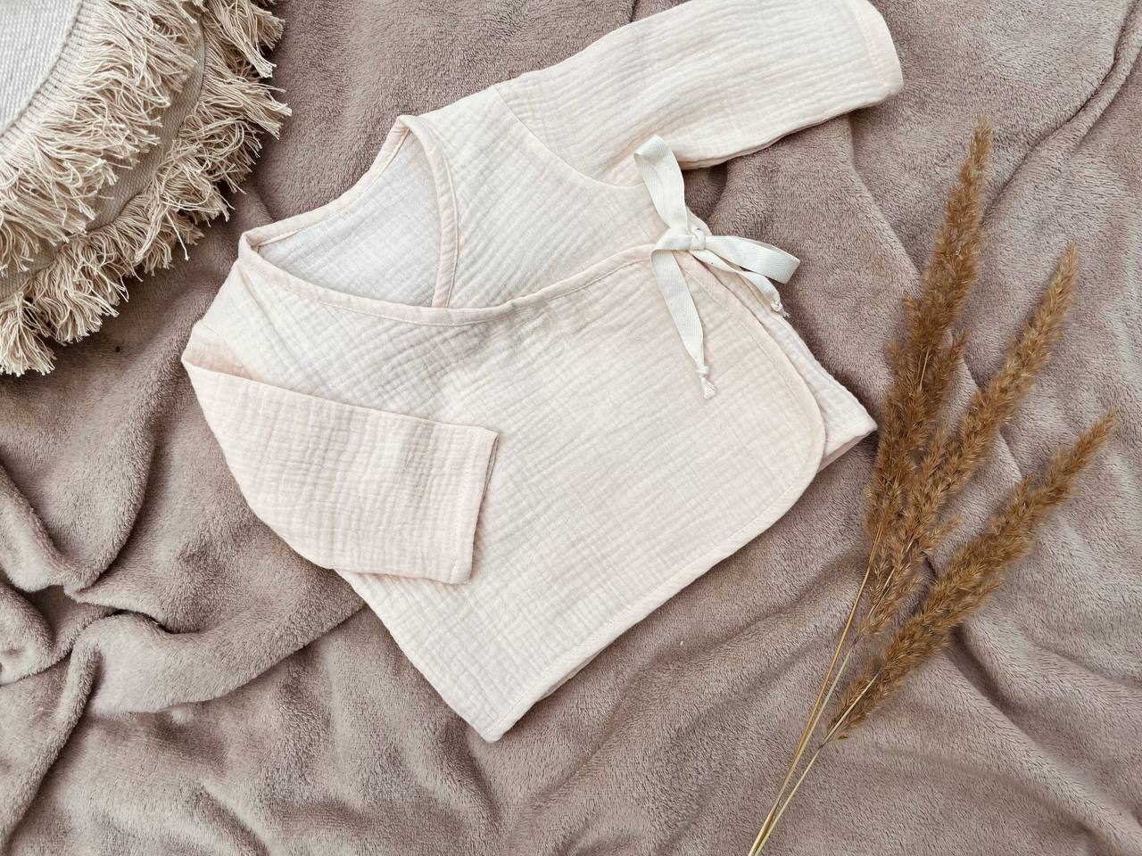 Muslin baby pants and wrap blouse set - Natural