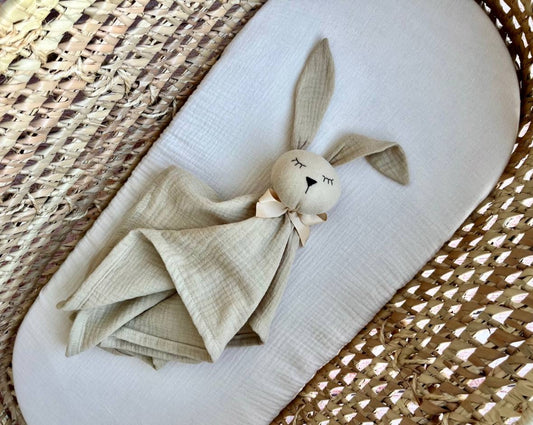 Organic muslin baby comforter bunny toy beige