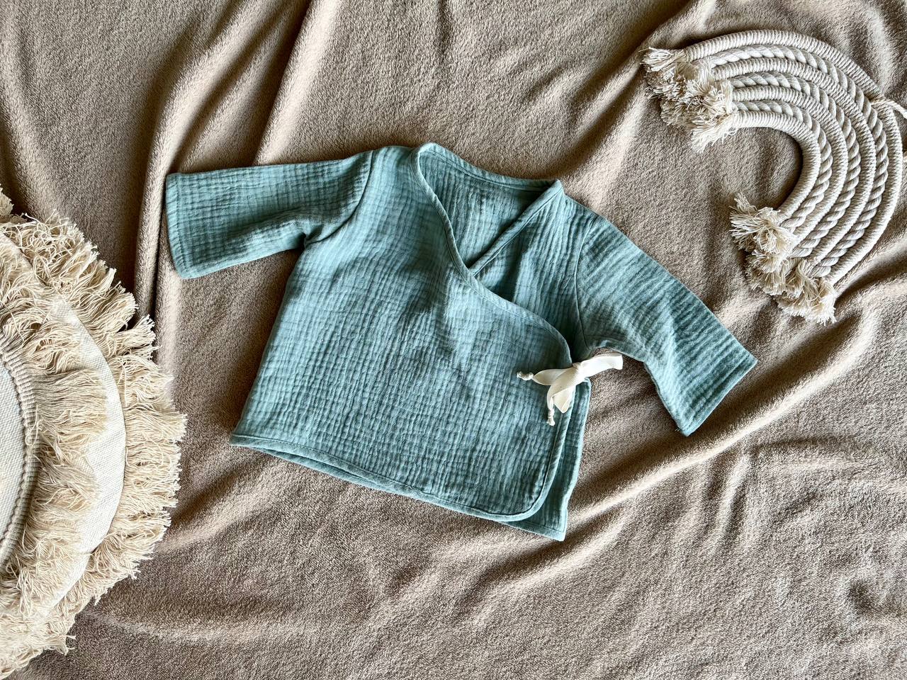 Muslin baby outfit - harem pants and wrap blouse set - Sage