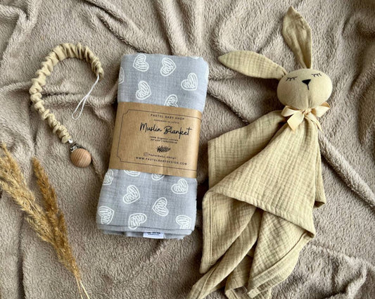 handmade baby gift set bunny comforter swaddle and pacifier holder