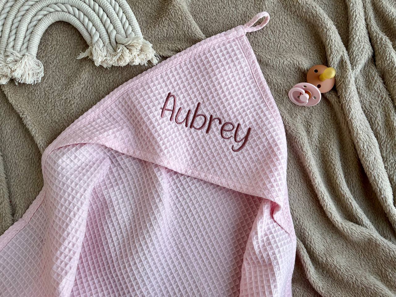 personalized baby hooded bath towel with name light pink