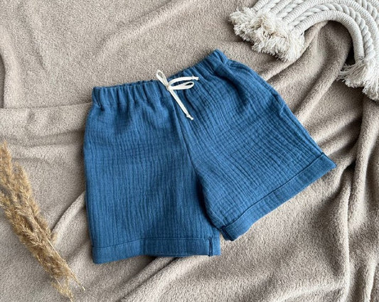 muslin summer kids shorts denim blue