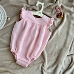 muslin baby girl romper with ruffles light pink