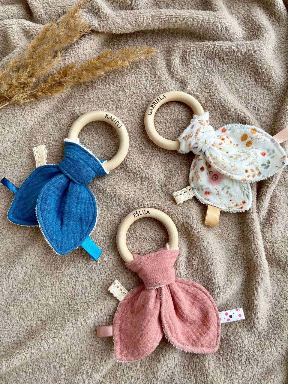 Muslin Bunny ears with teething ring - Ginger