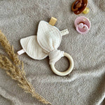 bunny ear baby teething ring natural muslin