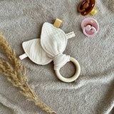 bunny ear baby teething ring natural muslin