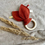 natural baby wood teething ring bunny ears brown