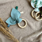 natural wood baby teether toy Bunny ears