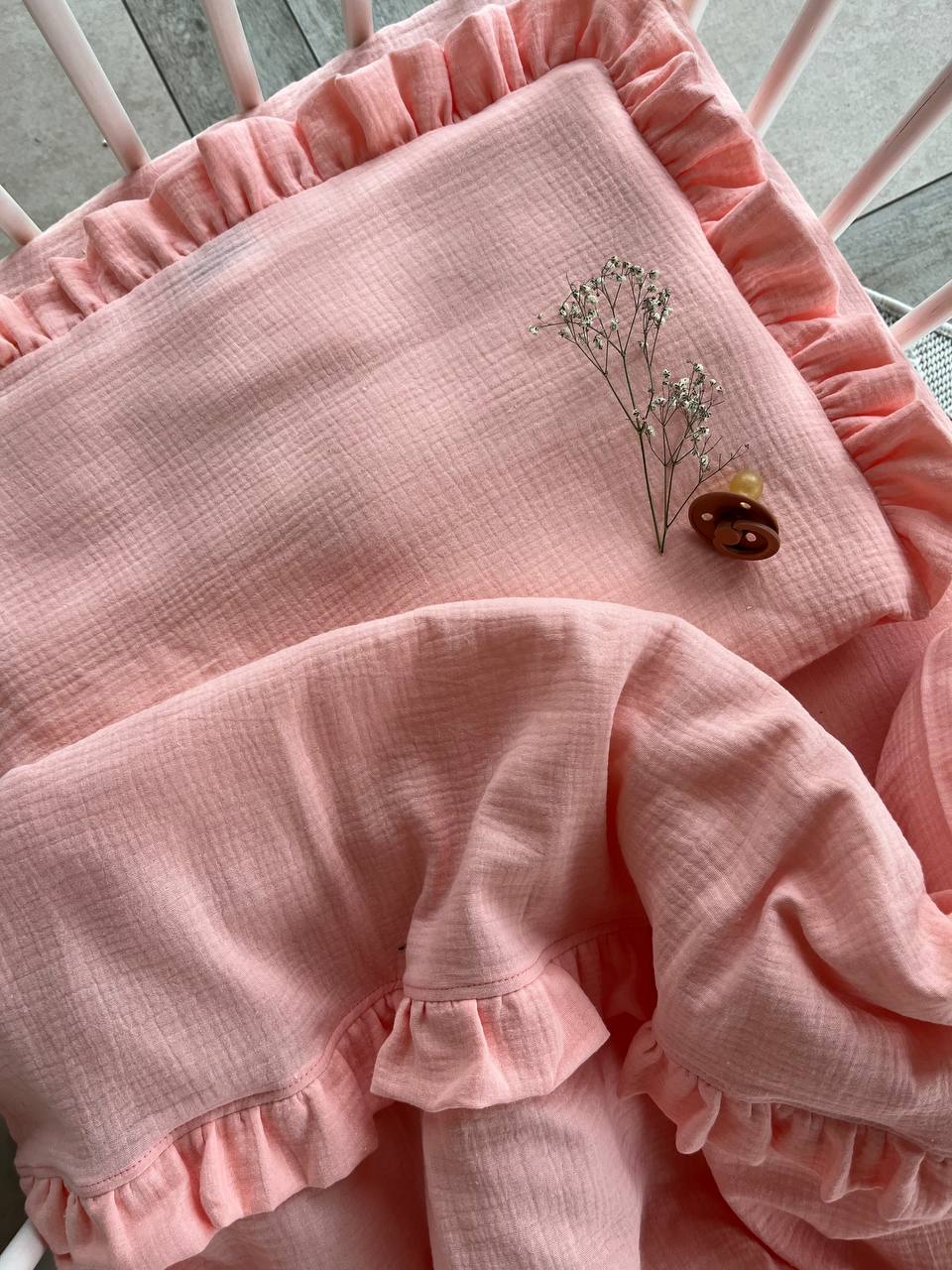 Muslīna bērnu gultas veļas komplekts - Lašrozā krāsā