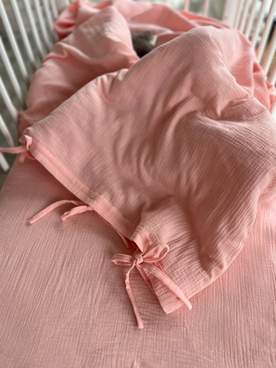 Muslīna bērnu gultas veļas komplekts - Lašrozā krāsā
