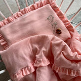 organic muslin baby bedding set duvet cover and pillowcase with ruffles Salmon