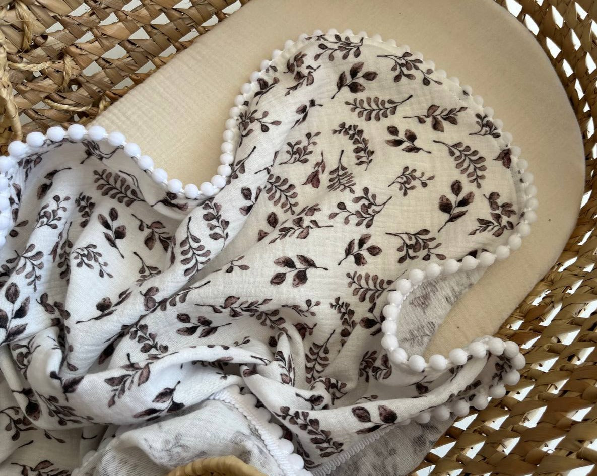 organic muslin baby swaddle blanket botanical print