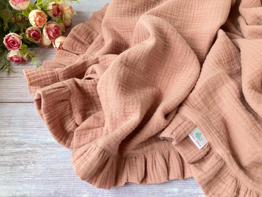 Organic muslin ruffle blanket and Bunny comforter - perfect baby gift set, Old pink