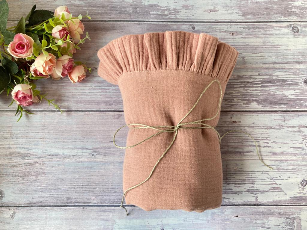 Organic muslin ruffle blanket and Bunny comforter - perfect baby gift set, Old pink