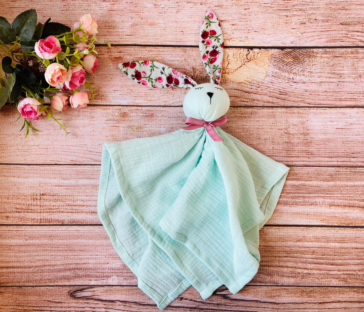 Double gauze Baby comforter Bunny in mint/flowers