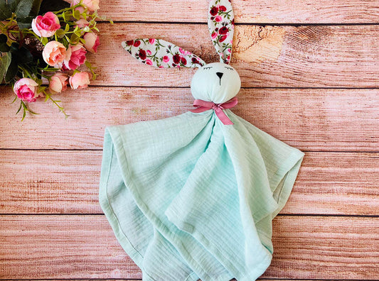 Double gauze Baby comforter Bunny in mint/flowers