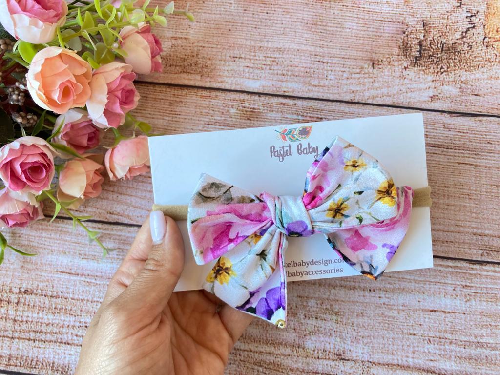 Boho baby bib & large headband bow - watercolor flowers, perfect baby gift set