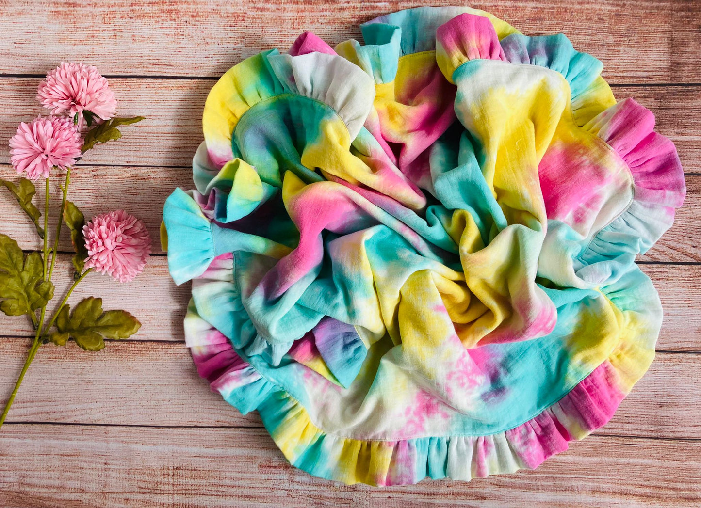 Baby Muslin Swaddle Blanket with Ruffles - Bright Pastel