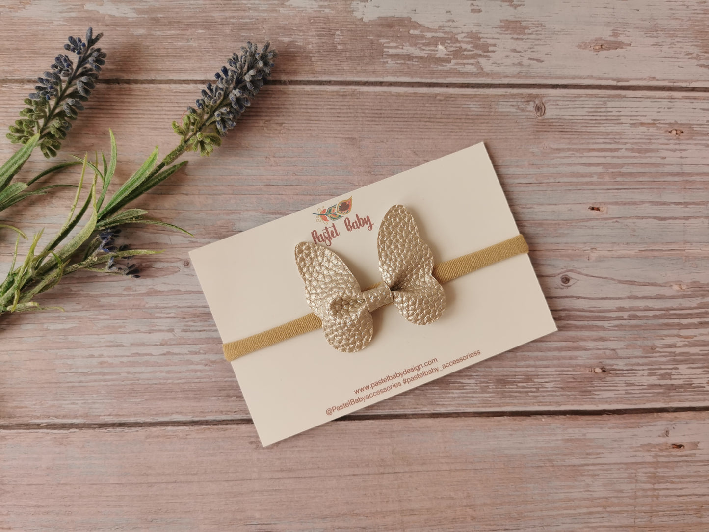 Faux Leather Butterfly headband - Sand color