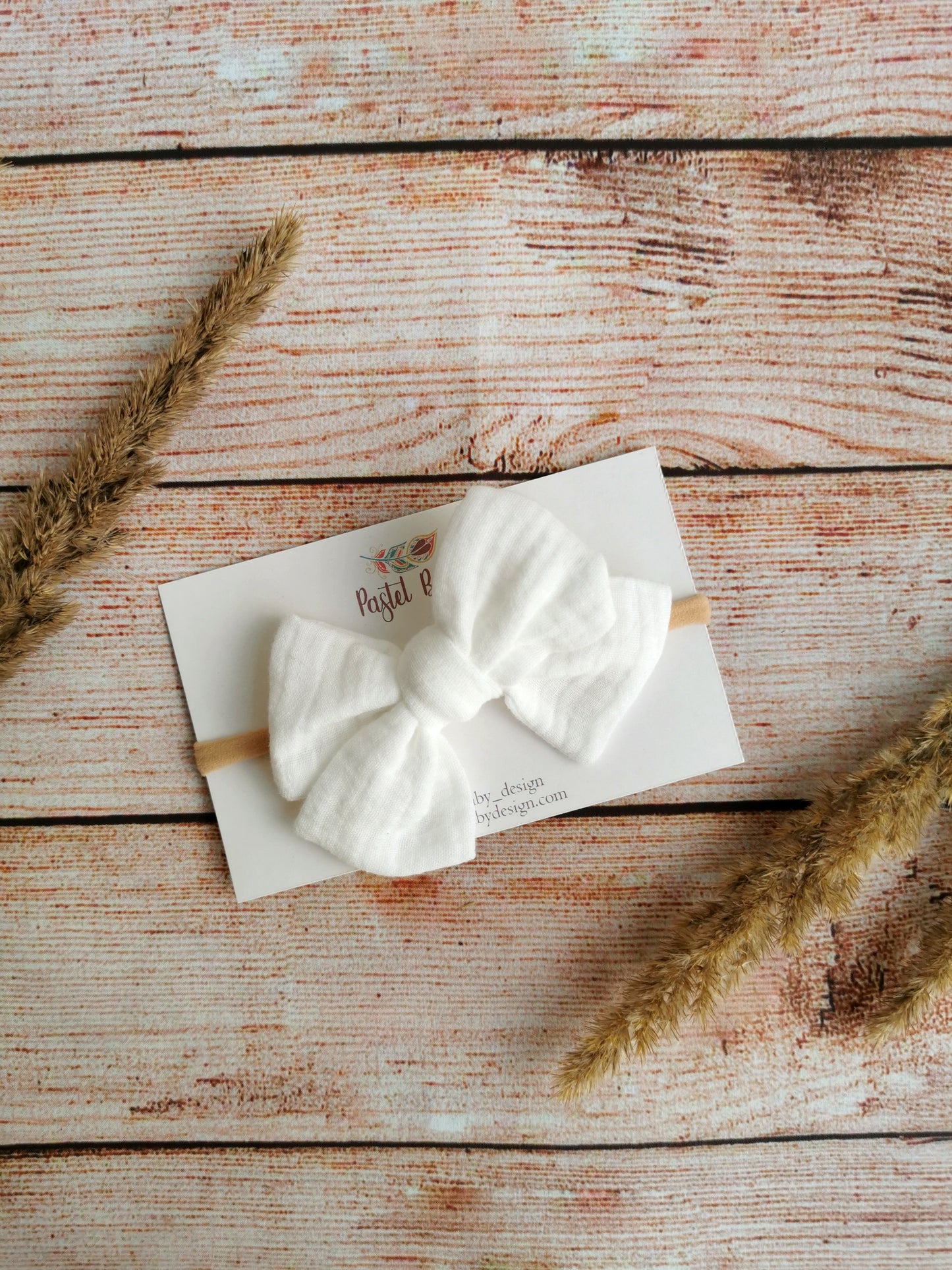 Large cotton headband bow, clip or hair tie - White muslin