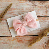 Large cotton headband bow, clip or hair tie - Light pink muslin hair bow