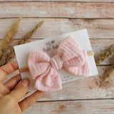 Large cotton headband bow, clip or hair tie - Light pink muslin hair bow