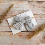 Large cotton headband bow, clip or hair tie - Light grey muslin hair bow