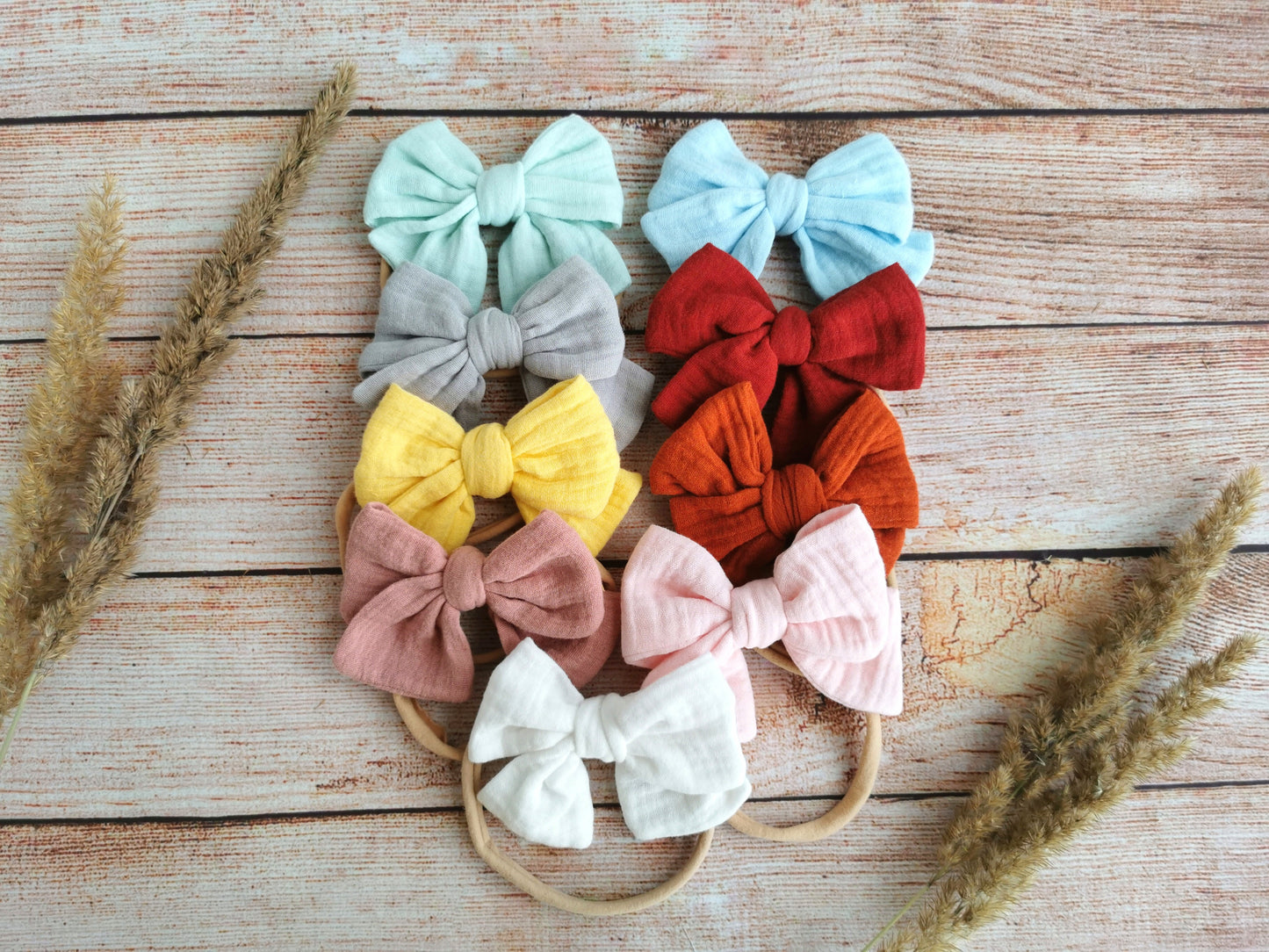 Large cotton headband bow, clip or hair tie - Mint muslin hair bow