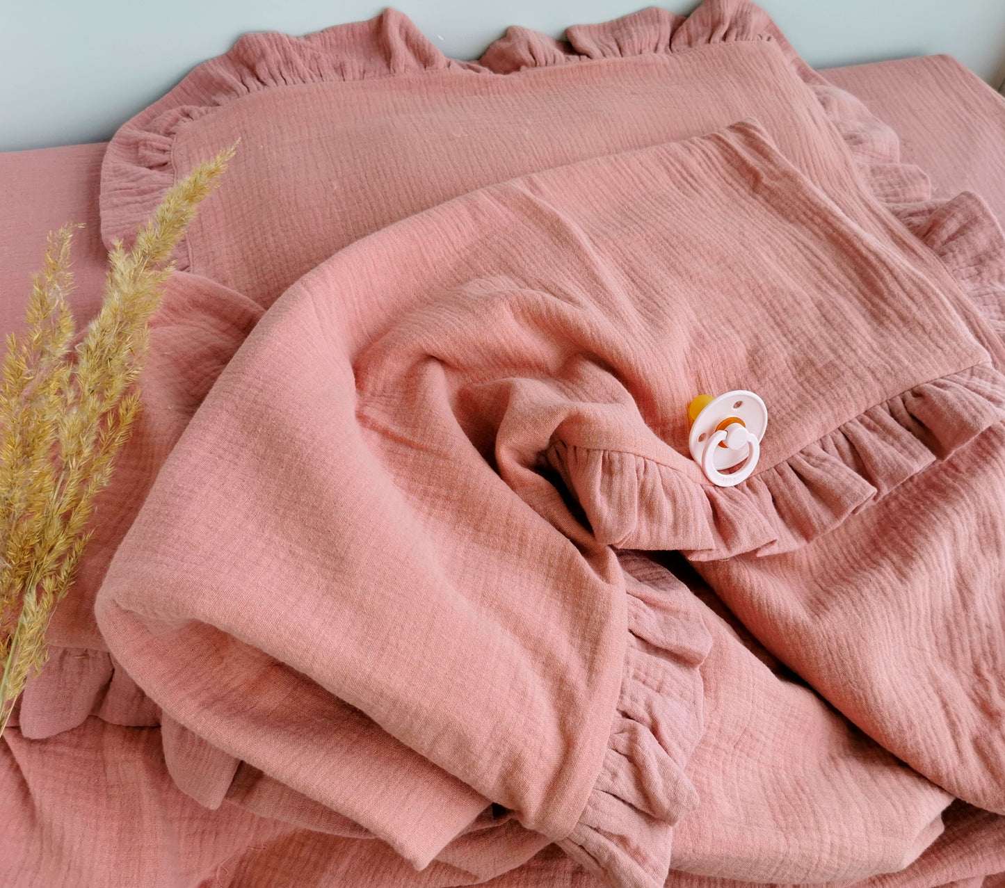 Muslīna bērnu gultas veļas komplekts - Vecrozā krāsā