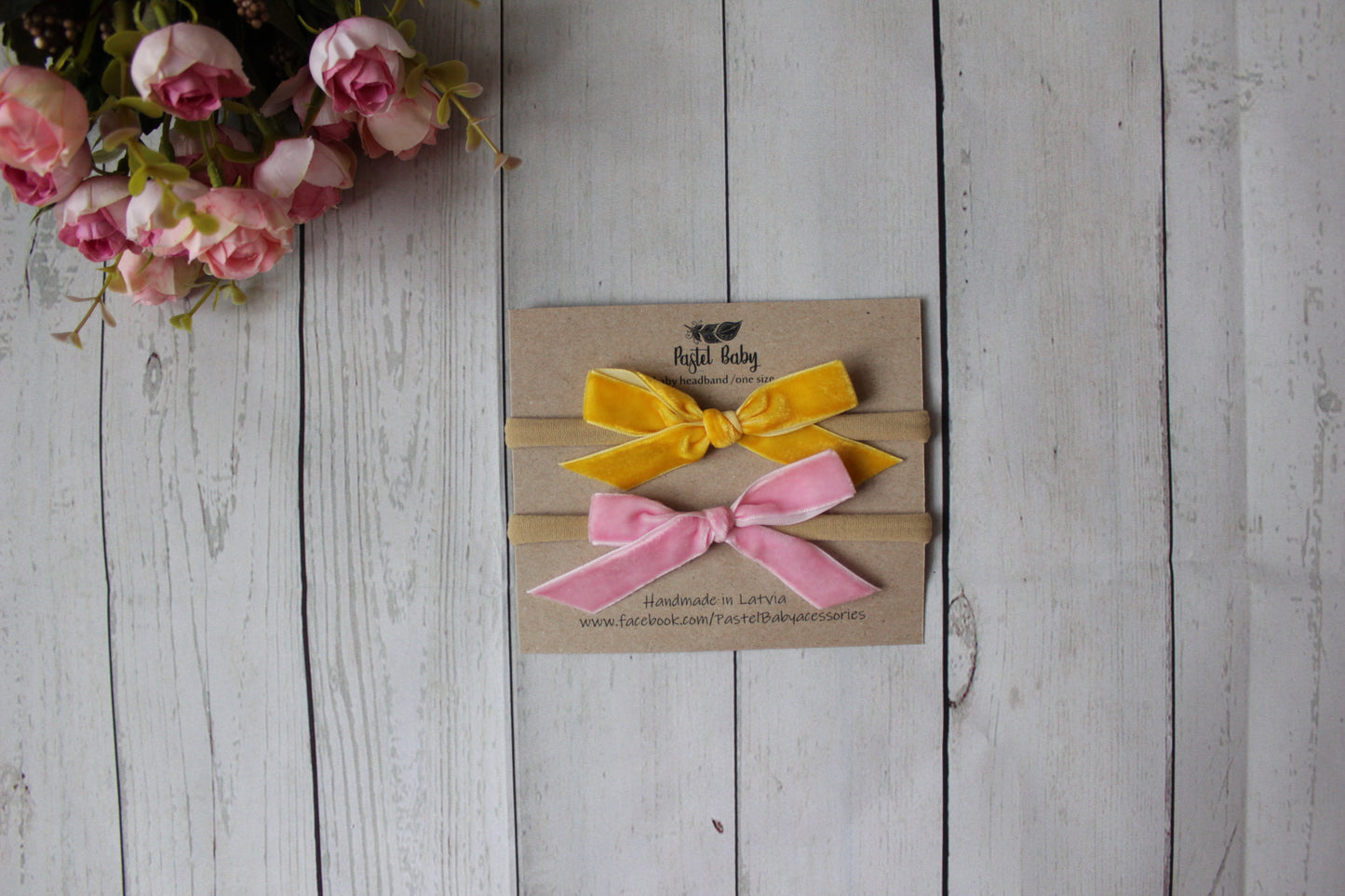 Velvet headband bow set - Pink&Yellow