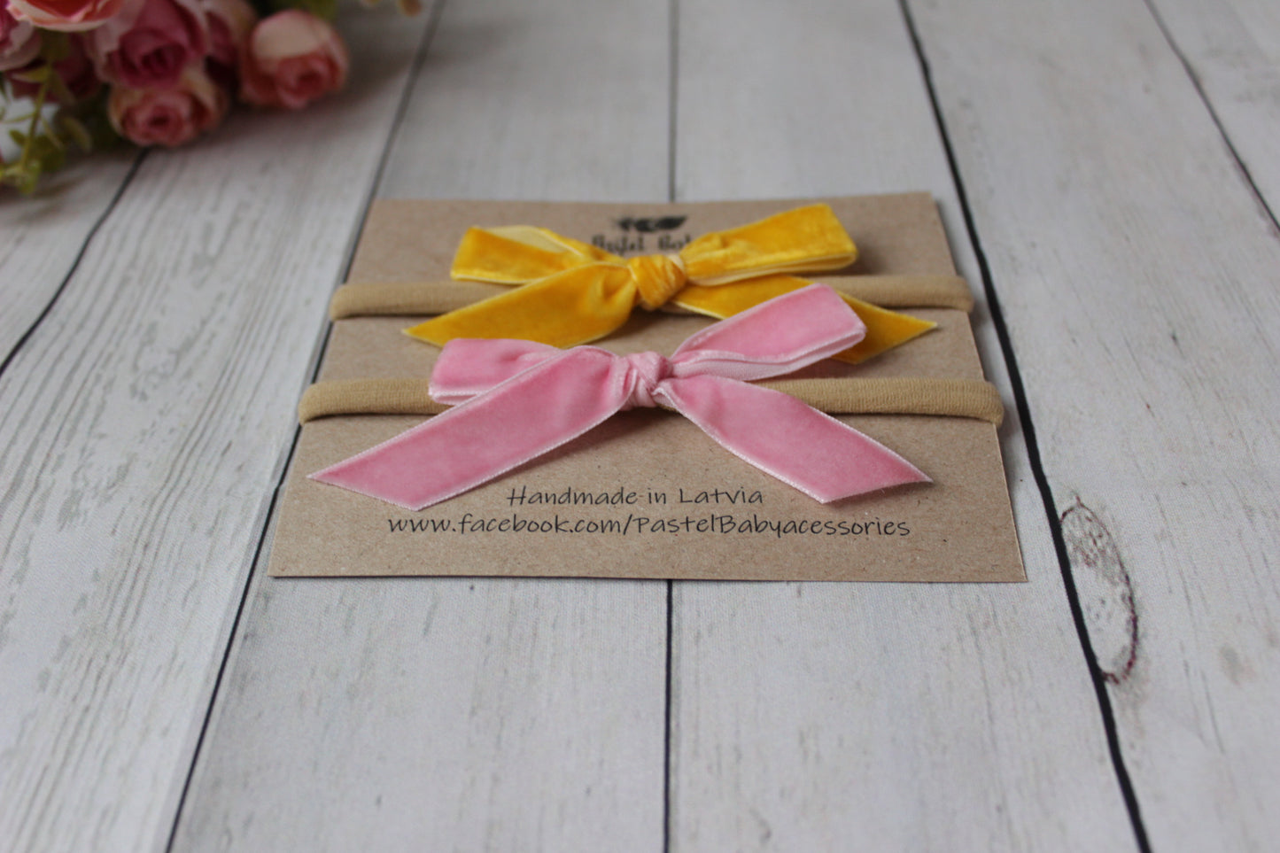 Velvet headband bow set - Pink&Yellow