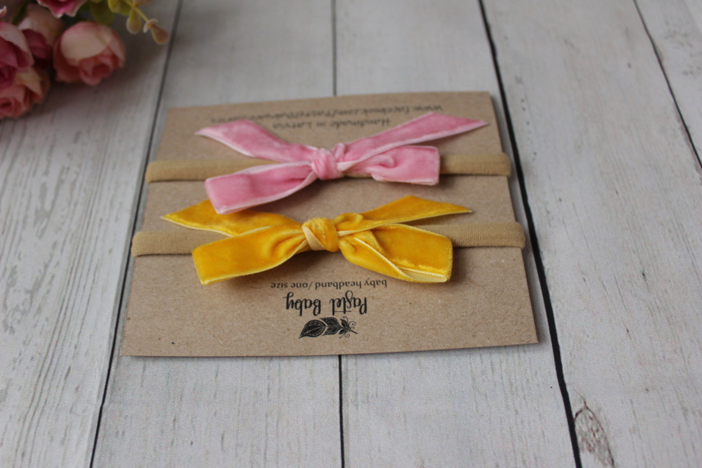 Velvet headband bow set - Pink&Yellow