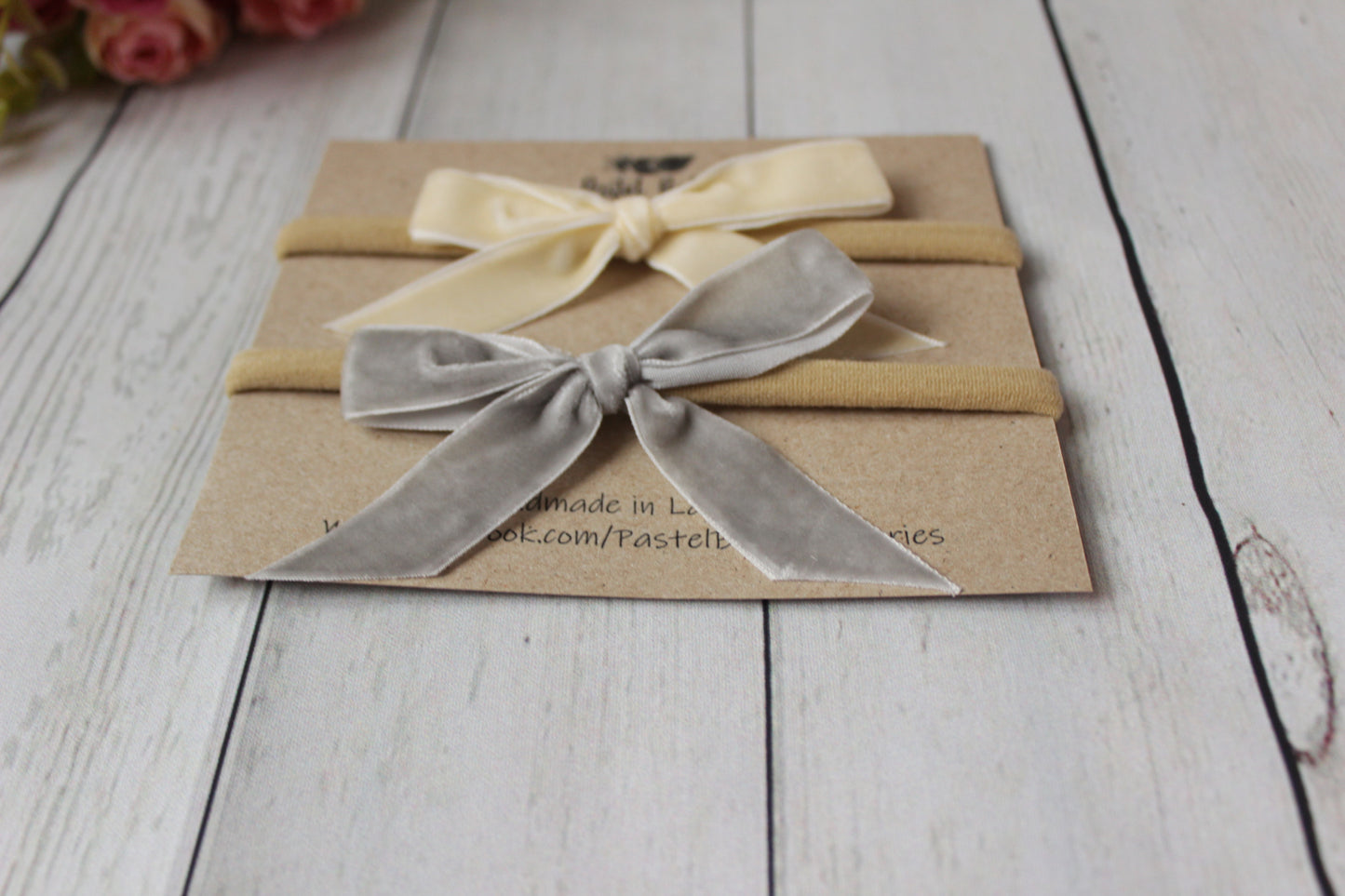 Velvet headband bow set - Beige&Grey