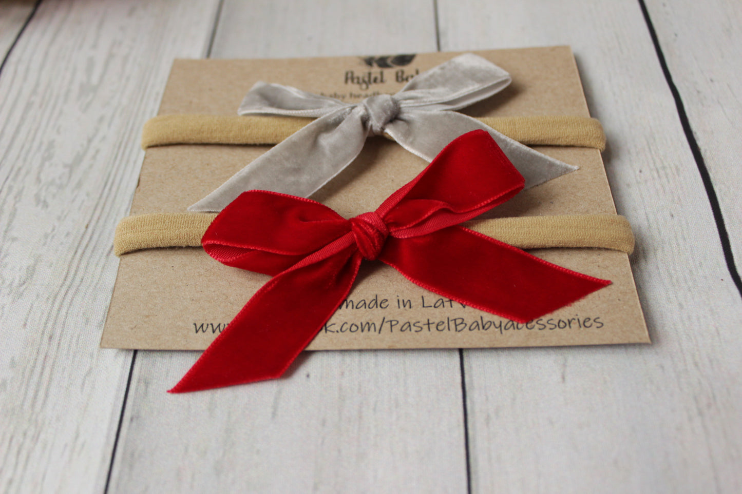 Velvet headband bow set - Red&Grey