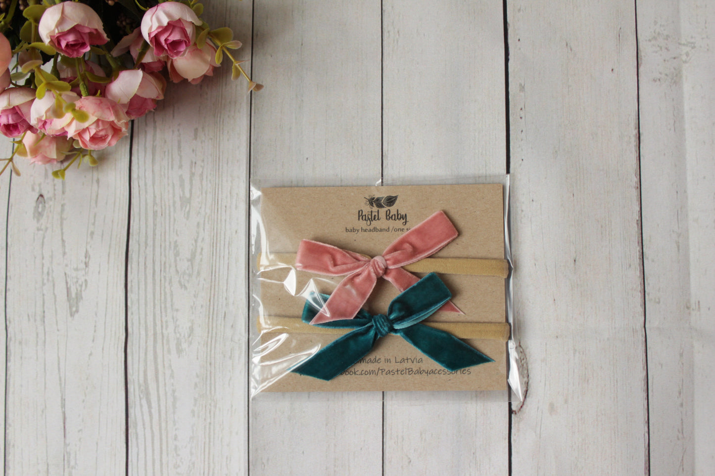 Velvet headband bow set - Dusty Pink&Teal