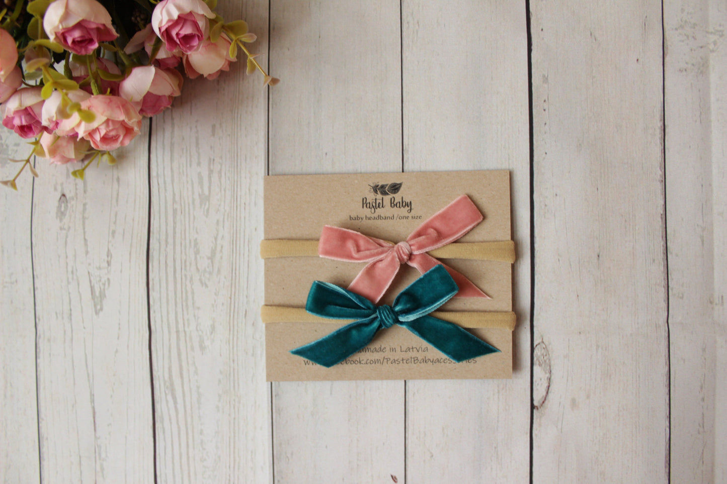 Velvet headband bow set - Dusty Pink&Teal