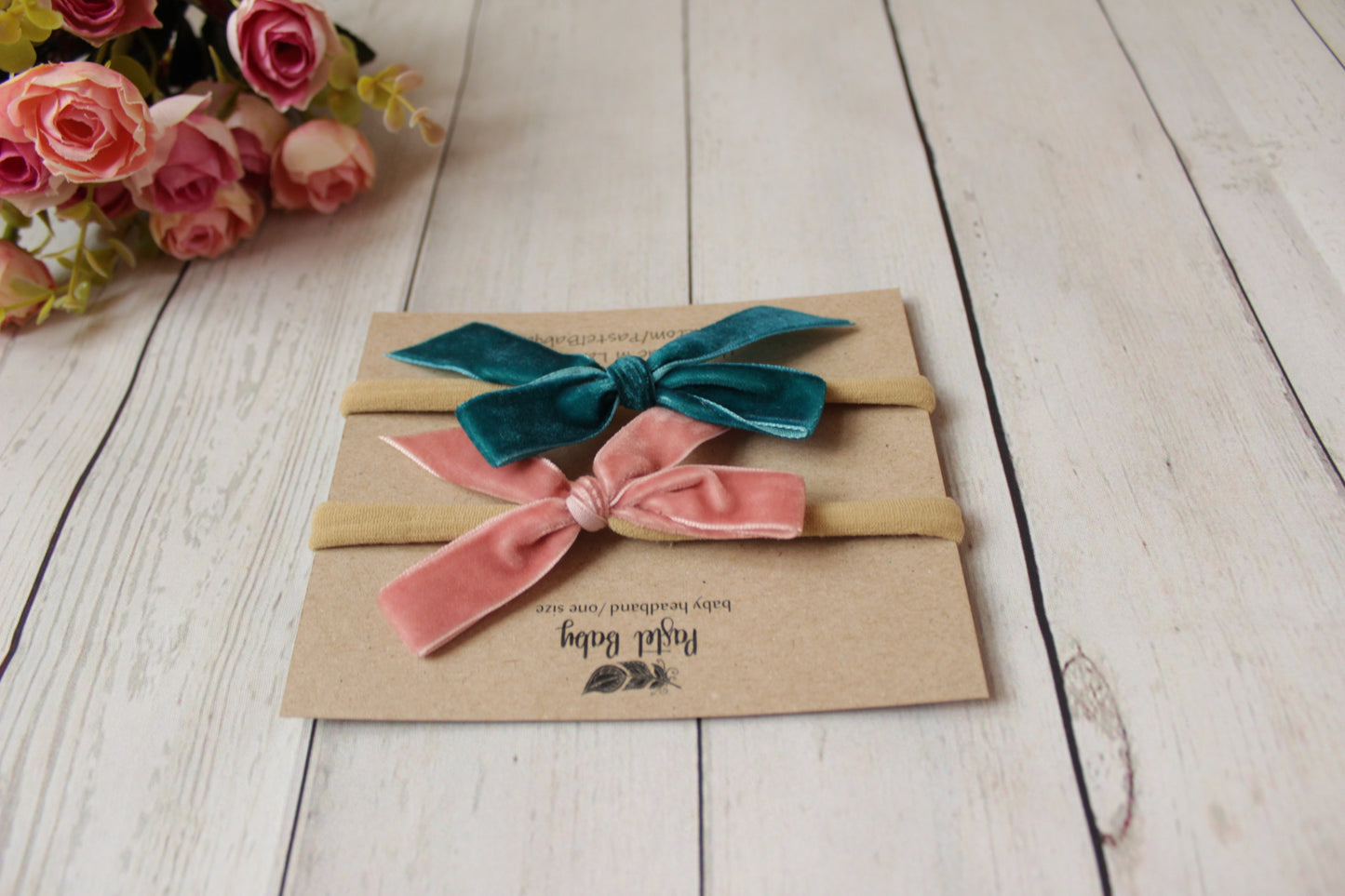 Velvet headband bow set - Dusty Pink&Teal