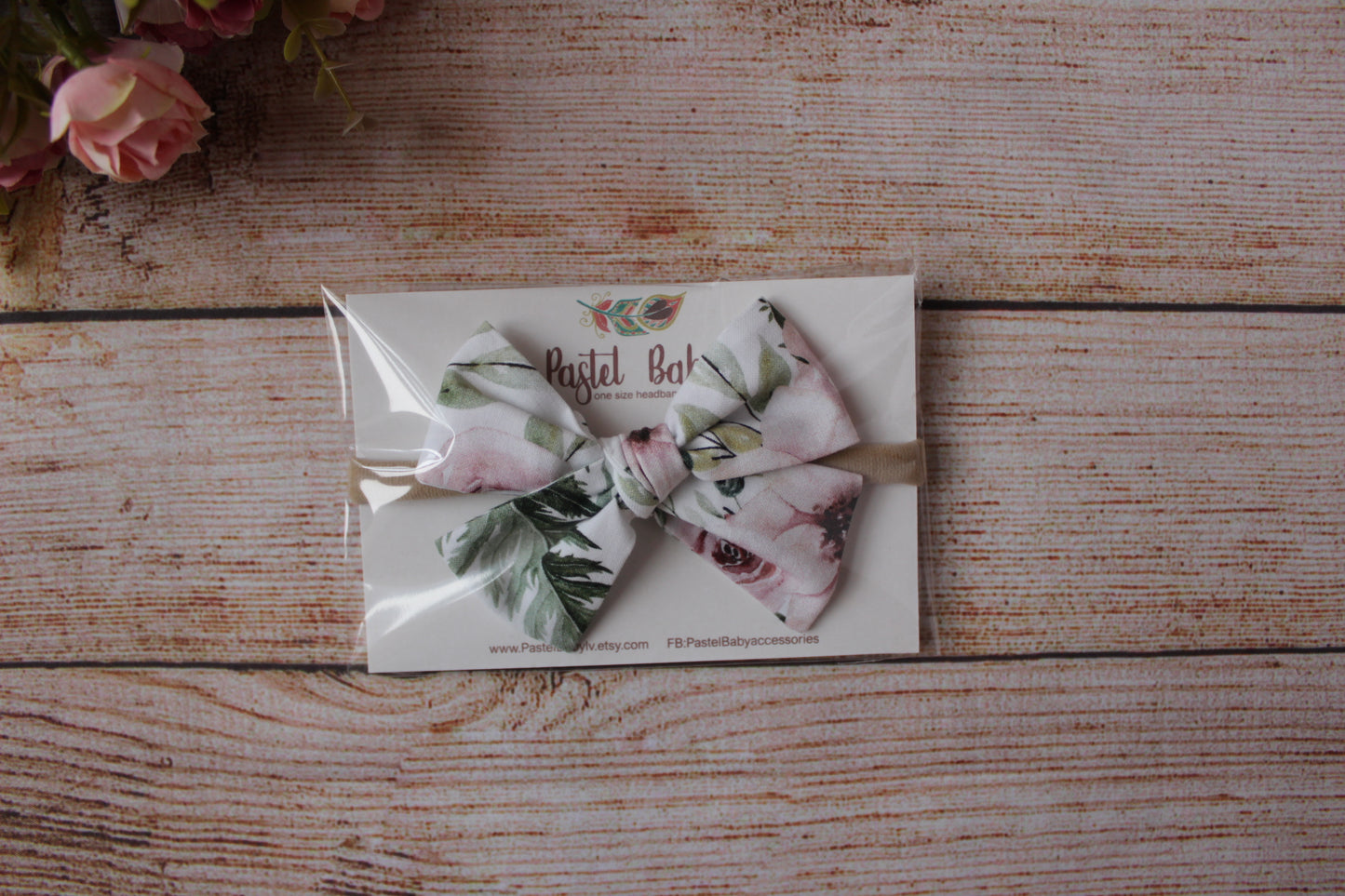 Large cotton headband bow - watercolor flowers