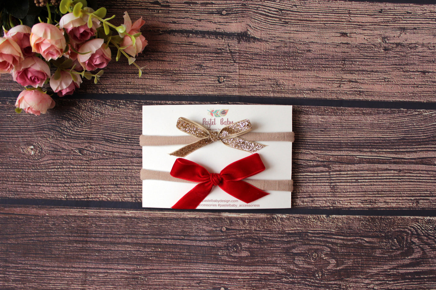 Velvet Headband bow set - Glitter and red