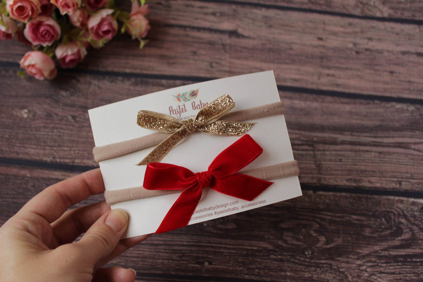 Velvet Headband bow set - Glitter and red