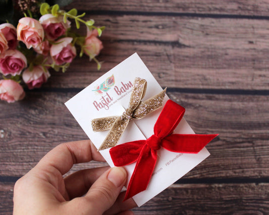 Glitter and red velvet Hair clip bows