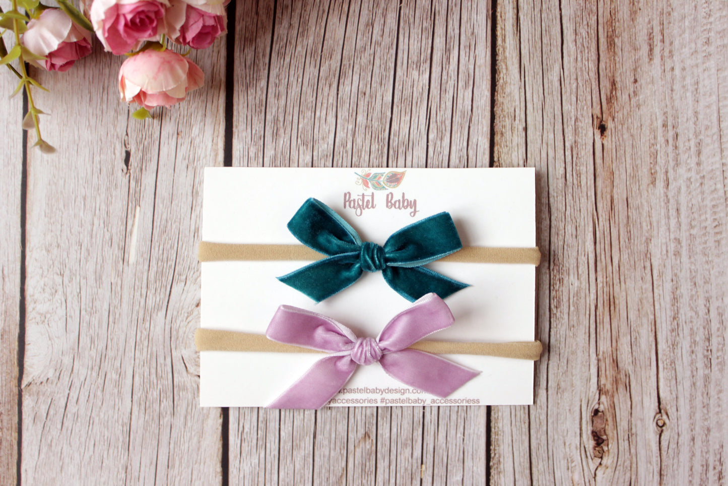 Velvet headband bow set - light purple&Teal