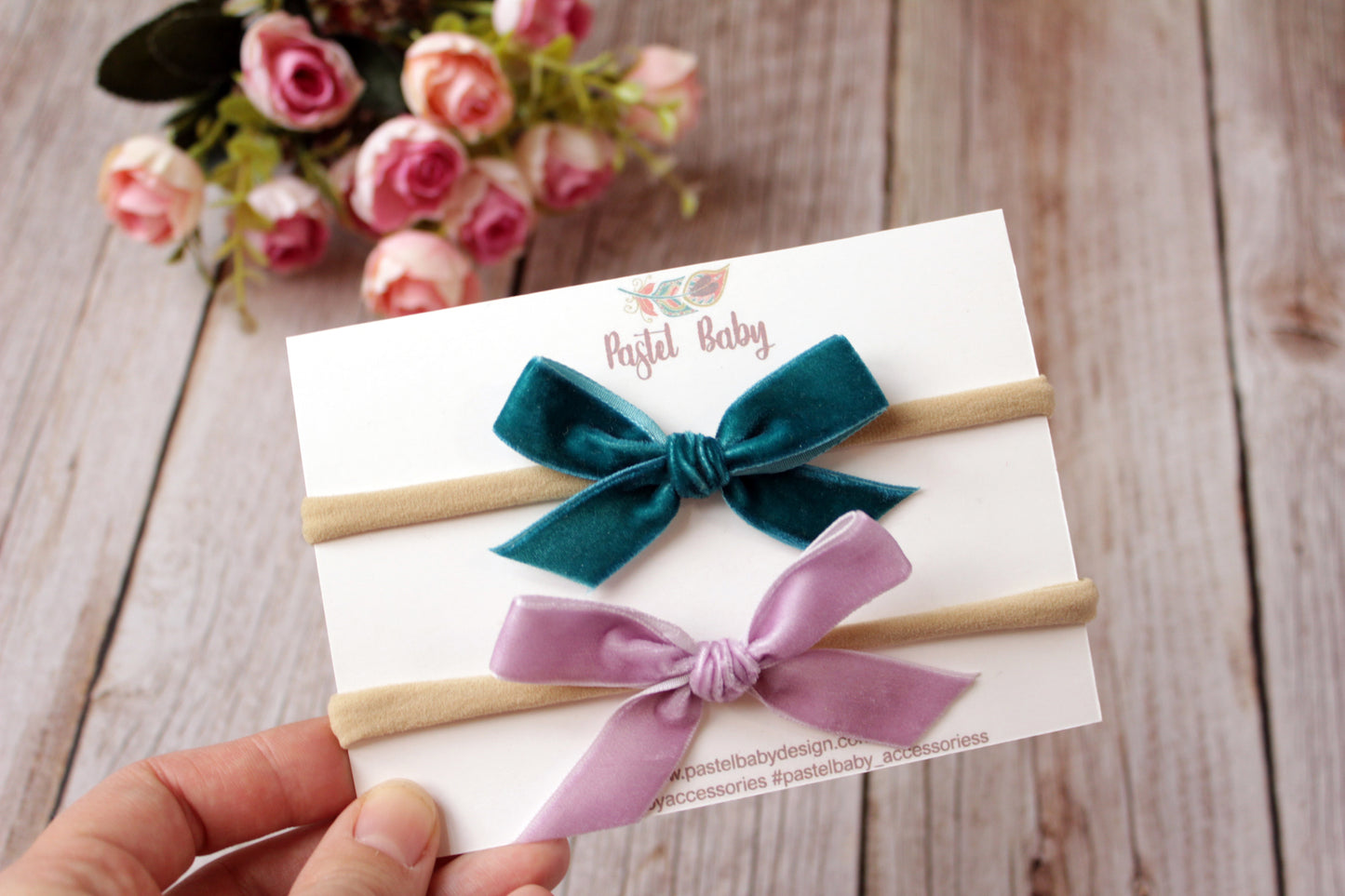 Velvet headband bow set - light purple&Teal