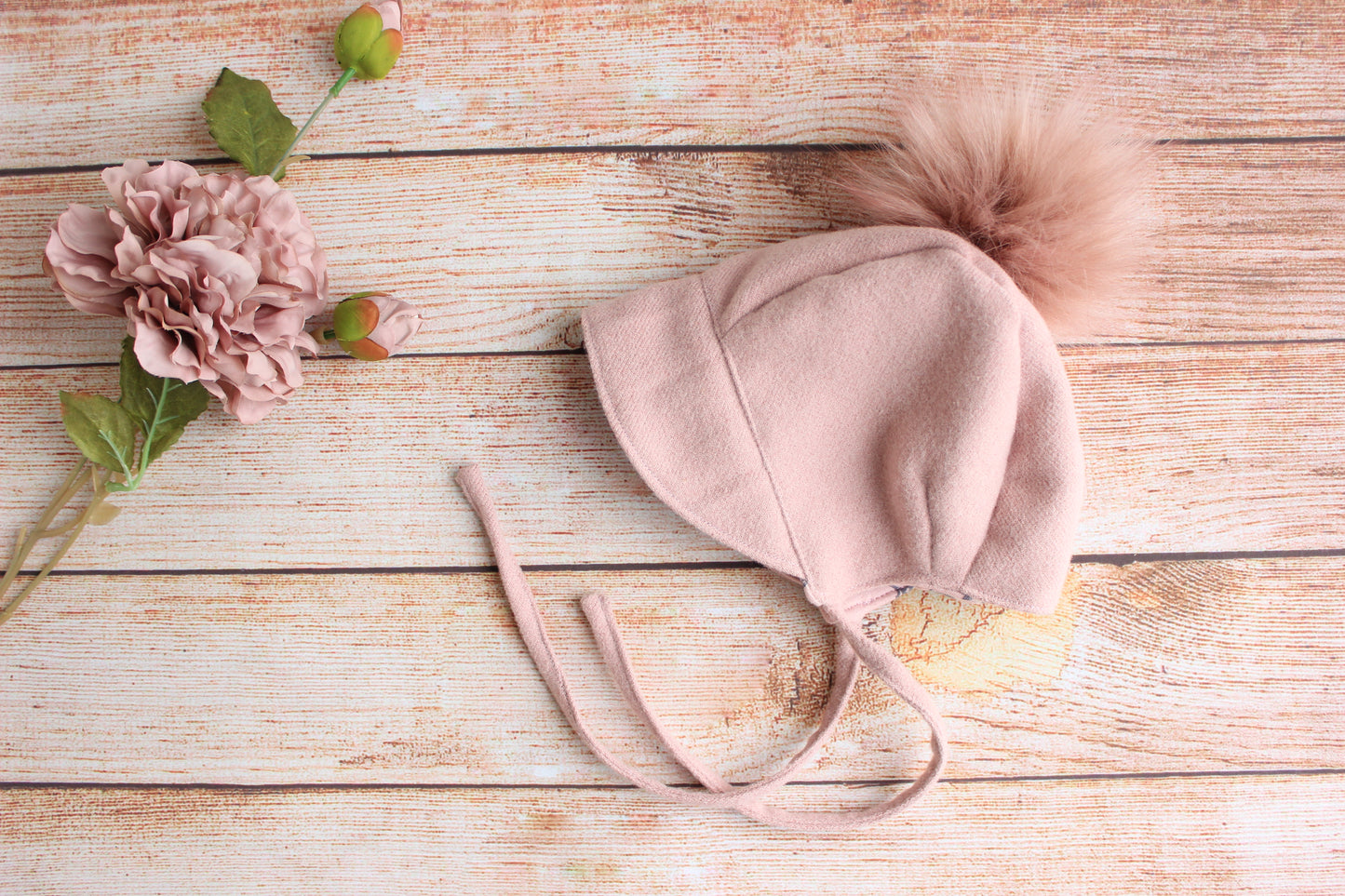 Brim Wool Baby bonnet Quartz Pink