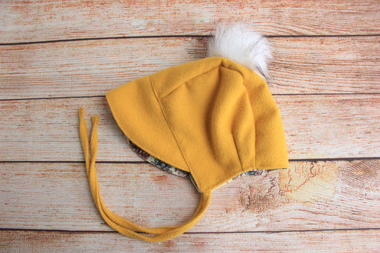 Wool Baby bonnet Mustard yellow