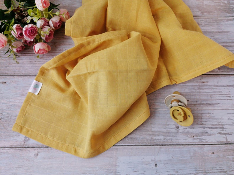 Baby Muslin square 70x70cm or swaddle 120*120cm - solid mustard
